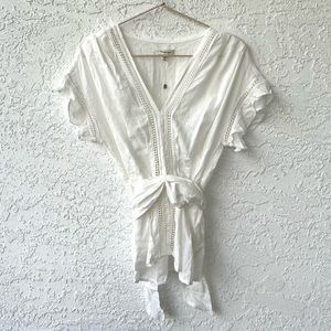 Max Studio White Flutter Sleeve Top Small